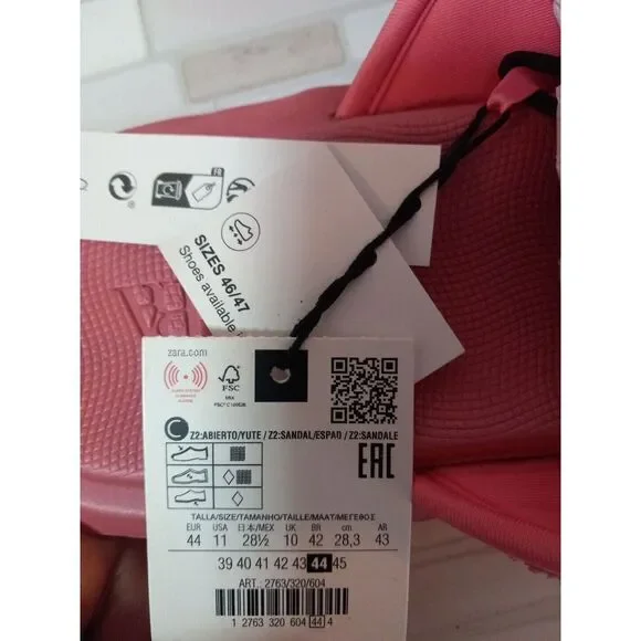 Zara‎ Women Pink Terry Cloth Fastner Slip On Chunky Slip On Sandals Size 11 - Picture 5 of 9